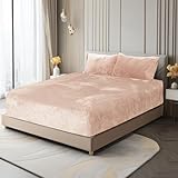 JIHAZ Juego de tres piezas de terciopelo de peluche (rosa, King)