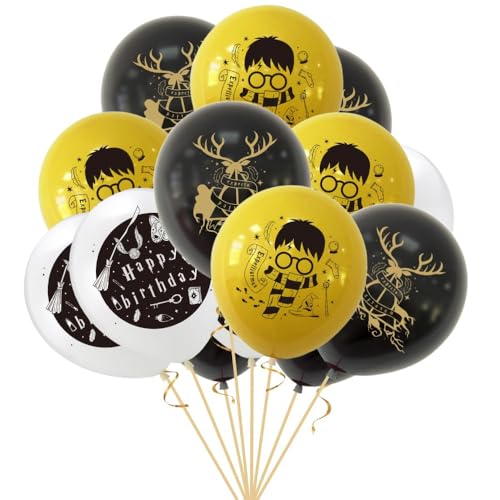 Lot de 15 ballons enchanteur en latex pour fête enchanteur - 30,5 cm - Noir/blanc/doré - Ballons de magicien pour décoration de fête d'anniversaire...