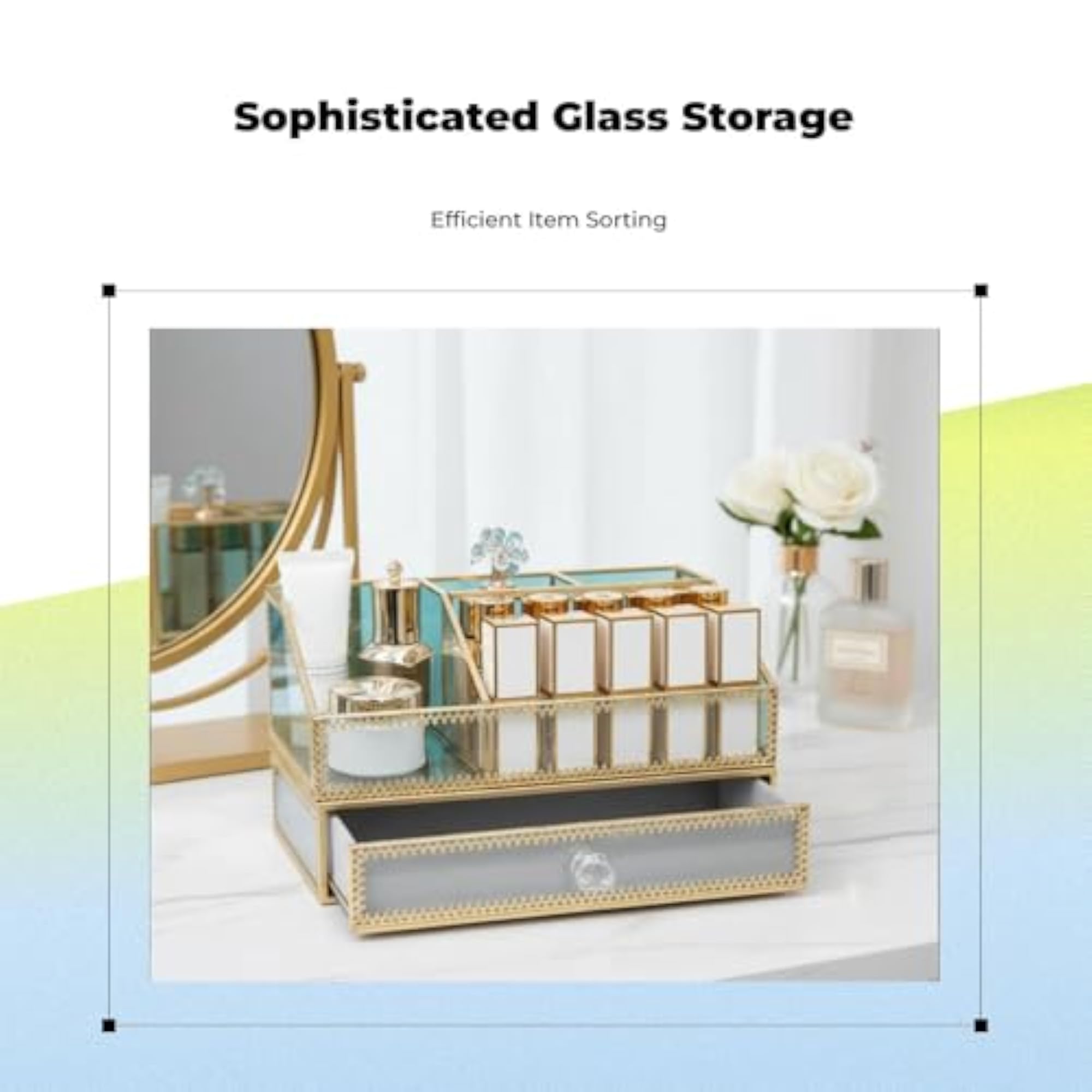 Glass Makeup Organizer for Vanity Storage