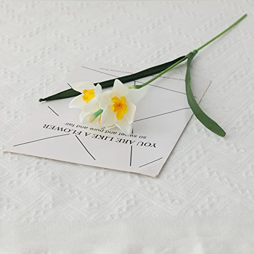 Gdssg 10 Pcs Artificial Daffodils Flowers Narcissus Spring Flower Fake Silk Flower Arrangement For Home Wedding Decor (White+Yellow,10) #TOP3