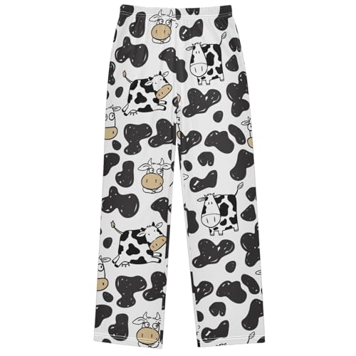 Boy's Pants Animal Cow Black White Skin Jogger Pants Elastic Waist Long Bottoms Trousers with Pockets 6-14 Years