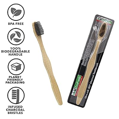 Vivid Charcoal Whitening Therapy Toothbrush, Ultra Soft, Bamboo Handle Made EcoFresh, Pack of 12