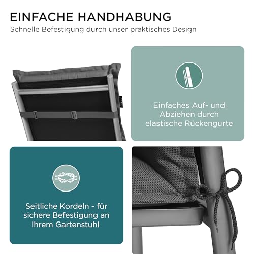 gardisun Gartenstuhlauflagen Niedriglehner I Extra Dicke Sitzauflagen I Made in Europe I Ideale Stuhlauflagen für Niederlehner Gartenstuhl I Auflagen mit extra hoher Lichtechtheit I 6er Set I Grau