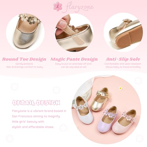 Flaryzone Toddler/Little Girls' Wedding Mary Jane Flats Front Bow Knot Dress Shoes (Gold,Toddler-Size 7) by Flaryzone - Image 4