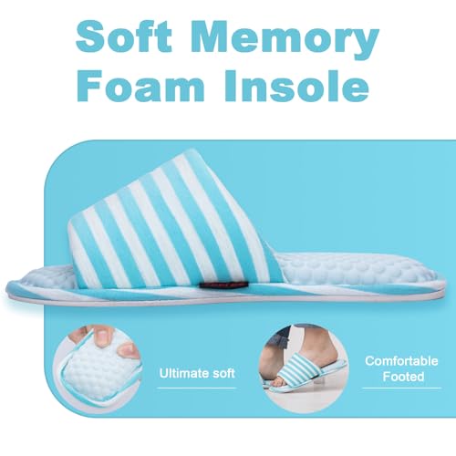 Image of Women's House Slippers Open Toe, Soft Knit Striped Bedroom Slippers with Cushioned Footbed, Non-Slip Sole for Indoor Home Use