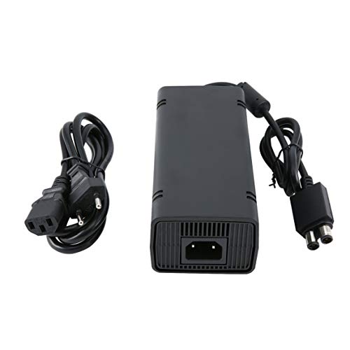 FOLWME Cable de Cargador de la Fuente de alimentación del Adaptador de CA 100-240V para X-Box 360 Slim Cargador de reemplazo Ideal con luz indicadora LED Enchufe UE - Negro Cover
