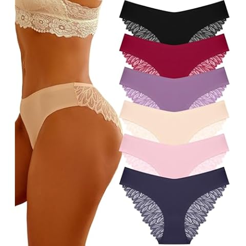 FINETOO 6 Pack Sexy Underwear for Women Silky Seamless No Show Panties Ladies Lace Bikini Lightweight Cheeky Hipster(M) Cover