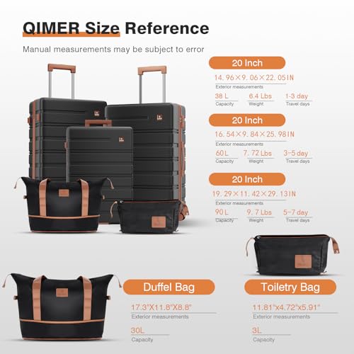 Image of Luggage Sets 5 Piece Polycarbonate Hard Shell Suitcases Airline Approved, Lightweight Luggage with Spinner Sheels TSA Lock, YKK Zippers, Suitable for Family Black(20 /24 /28 /DB /TB)
