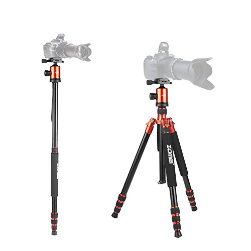 Zomei Z818 Professional Heavy Duty Compact Photo Camera Tripod 65 Inch 4 Section Stable Aluminum Tripod Legs Monopod 360 Degree Fluid Rotation Ballhead for Digital Cameras Nikon Canon Video(Orange)