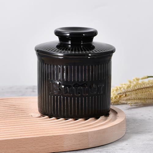 Schwarz Butterglocke, französische Butterdose mit Deckel, um Butter für den täglichen Gebrauch frisch zu halten… – Ansicht 1