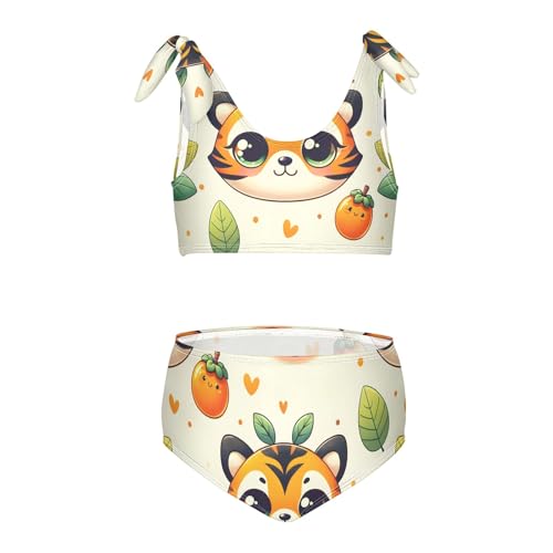 Girls' Bikini Set, Cute Tiger Persimmon Kids Swimsuit 2 Pcs Beach Bathing Suit