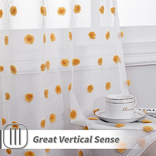 Image of MYSKY HOME Orange Pom Pom Sheer Curtains for Living Room 95 Inches 2 Pieces