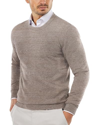 COOFANDY Pull Homme col Rond Pulls Fin Homme pour Pullover Sweats Slim Hiver Business légers décontracté Brun/Blanc S