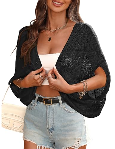 Image of BB&KK Women's Crochet Cardigans Summer Short Sleeve Knit Cropped Bolero Shrug Sweaters Tops Lightweight Kimono Cover Up