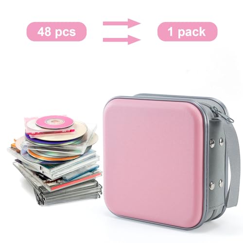 LIOVODE DVD Case, 48 Capacity CD Case Portable CD Holder Storage Hard Plastic DVD Wallet Holder Organizer for Car (Pink)