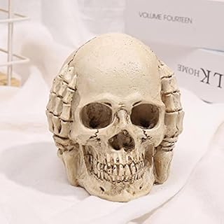 Skull Ornament,Creative Skull Head Sculpture LED Light Up Human Head Skeleton Statue Collectible Gifts Halloween Decoration Home Decor (A)