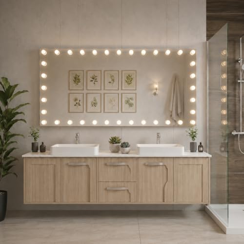 Image of WTTY 84 inchx40 inch Hollywood Vanity Mirror with Lights, Wall-Mounted Makeup Mirror with 3 Color Temperatures, Stepless Dimmable Bulbs, Anti-Fog & Shatter-Proof
