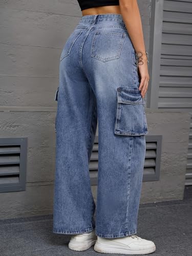 Women's Baggy Cargo Jeans High Waisted Casual 2025 Trendy Wide Leg Denim Pants4