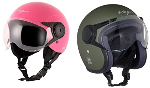 Image of Vega Jet W /Visor Dull Army Green Helmet-L & Vega Atom Pink Helmet-M