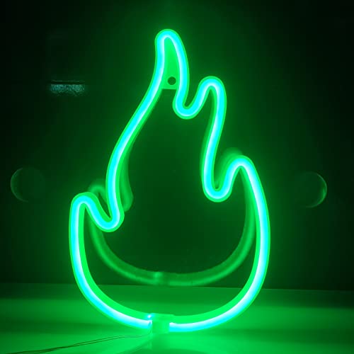 Image of JYWJ Flame Neon Sign,USB or 3-AA Battery Powered Neon Light,LED Table Decoration,Bedroom Wall Decoration,Birthday Gift,Wedding Supplies Business Gift(Green)