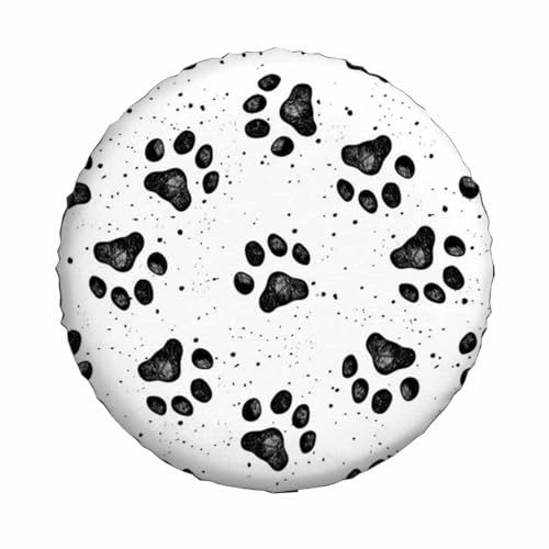 Image of Dog Paw Prints Texture Spare Tire Cover Composed Black and White Wheel Covers for RV Tires Camper Tire Case Protectors for Trailer Rv SUV Truck Travel Trailer 17 in