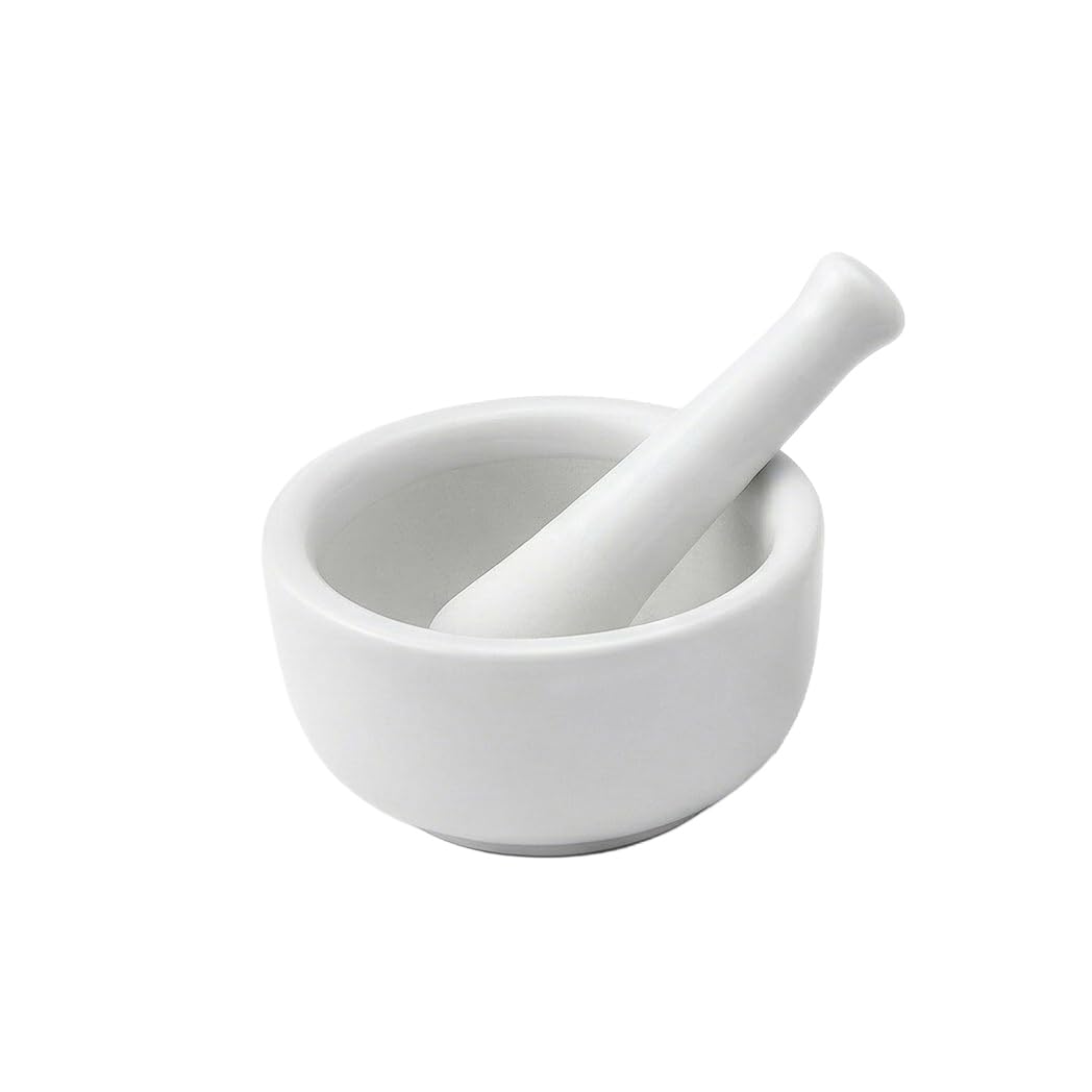 HIC Kitchen Small Mortar and Pestle Set, Fine Porcelain, 2.75-Inch, Spice Herb Grinder, Pill Crusher, Nut Butter Maker
