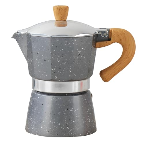 Packool Cafetera italiana, diseño de válvula única, carcasa de aleación de aluminio, tamaño compacto, cafetera portátil para cocina de gas, color gris estrella, cafetera moca, cafetera espresso para