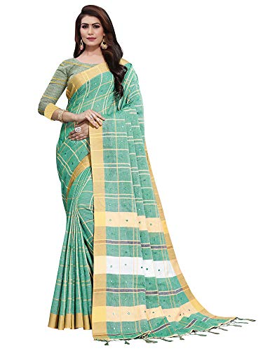 Image of AKHILAM Women's Linen Gota Work Embellished Saree With Unstitched Blouse Piece(LCRYFC Parent)