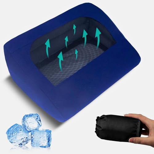 Portabuddy Inflatable Camping Pillow with Head Breathable Design for Night Sweats & Hot Sleepers- Airflow Inflatable Travel Pillow with Removable Cover, Ultra-Light and Adjustable Neck Roll