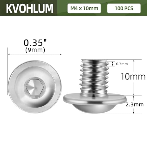 Image of M4-0.7 x 10mm 100 PCS Flanged Button Head Socket Cap Bolts Screws, Stainless Steel 304, Allen Socket Drive, Screwdriver Bit Included, Bright Finish, Fully Machine Thread