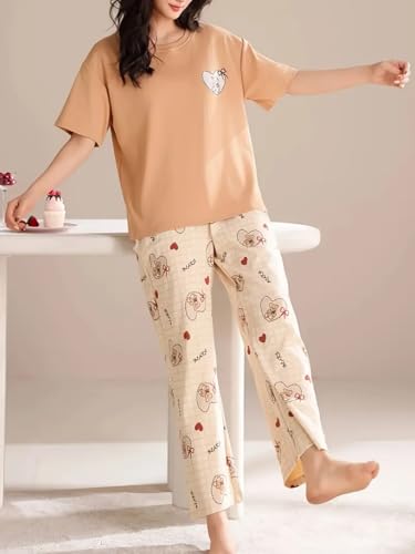 Image of Louis Luxe Womens Korean Night Dress || Full Pyjama Set || Korean Nightsuit || Women Nightwear ||Round Neck Full Sleeve Nightsuit || Loungewear || Everyday Nightdress