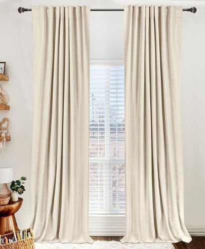 Image of 100% Blackout Shield Linen Blackout Curtains for Bedroom 72 Inches Long, Back Tab /Rod Pocket Living Room Drapes, Thermal Insulated Blackout Curtains 2 Panels Set, 50 inch W x 72 inch L,Cream Beige