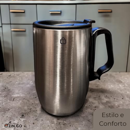 Copo Caneca Térmica Inox 350 ML Com Alça Para Café Chá Chocolate SHOP ZIN.GO (Cinza)