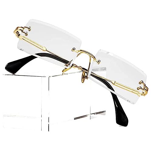 Street Knitted Rimless Luxury Designer Rectangular Retro Gold Wire Metal Frame Clear Lens Eye Glasses Unisex Trendy Square Frameless Hip Hop Glasses For Men And Women