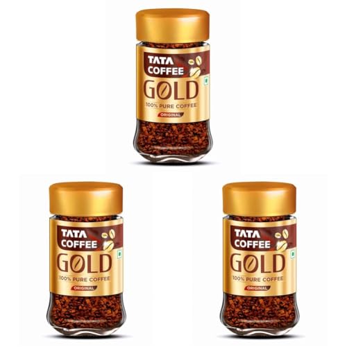 Image of Tata Coffee Gold Original, Instant & Pure Coffee Jar, 50g, Freeze-Dried, Rich & Strong, Specially Sourced Robusta and Arabica bean (Pack of 3)