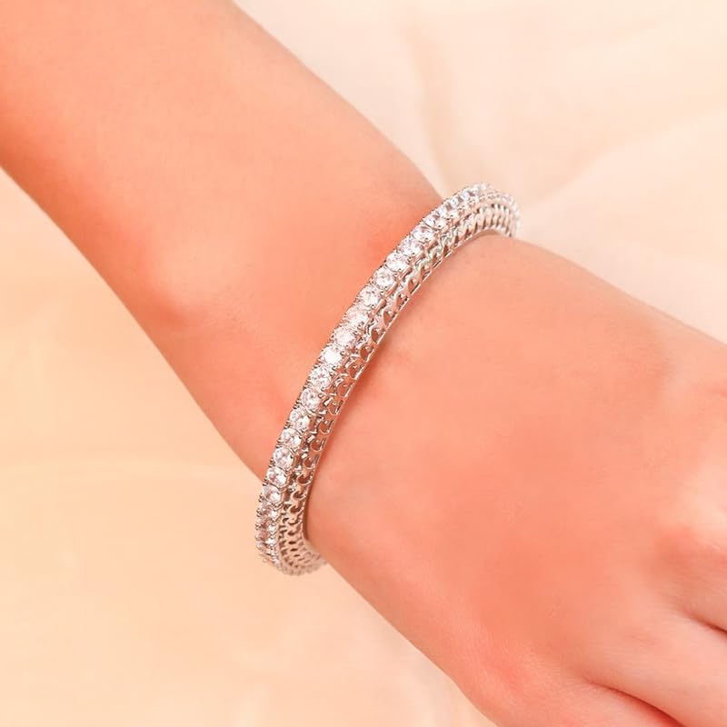 925 Silver CZ Rhodium Bangle, Gift for Mother