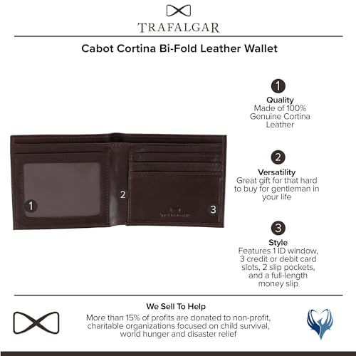 Trafalgar Men's Cabot Cortina Bi-Fold Leather Wallet, Dark Brown2