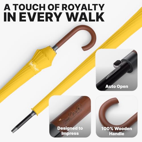 Royal Walk Windproof Large Umbrella for Rain 54 Inch Automatic Open for 2 Persons Wind Resistant Big Golf Umbrellas for Adult Men Women Classic Wooden Handle Fast Drying Strong 16 Ribs Travel 120cm