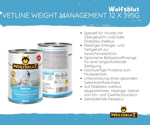 Wolfsblut Vetline Hundefutter - Weight Management, 12x395g - Sparbundel, Sparpaket - inklusive Warnicks Tierfutterservice Hundesnack Goodie