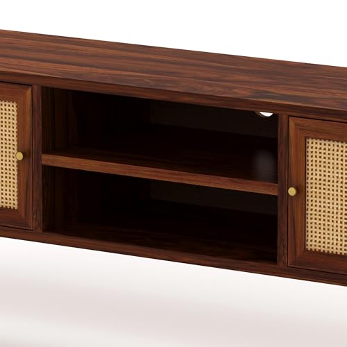 Image of The Attic Janah TV Cabinet, Solid Wood Sideboard TV Cabinet for Living Room, Wooden Free Standing TV Unit Side Board Table with Storage, Honey Matte Finish