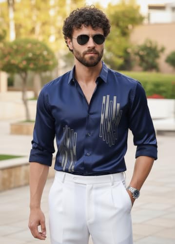 Image of IndoPrimo Men's Stylish Satin Shirt for Party and Casual Wear - Exclusive Designer Full Sleeve Shirt for Men - Pilar