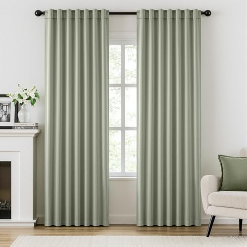 Image of ANRODUO Sage Green Back Tab Blackout Curtains 92 Inch Long 2 Panels | Rod Pocket,Thermal Insulated Room Darkening Light Blocking Curtains for Living Room Bedroom Privacy,W42xL92
