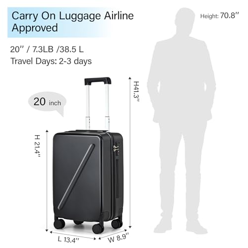 MILADA Luggage Carry On Luggage 22x14x9 Airline Approved 20 Inch Carry On Suitcase Hard Shell Suitcases with Wheels Carry on Bag Travel Luggage with TSA Lock,Black2