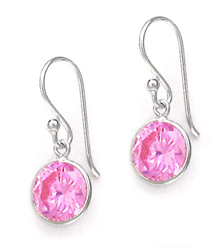 Sterling Silver Round Crystal Drop Earrings, Pink