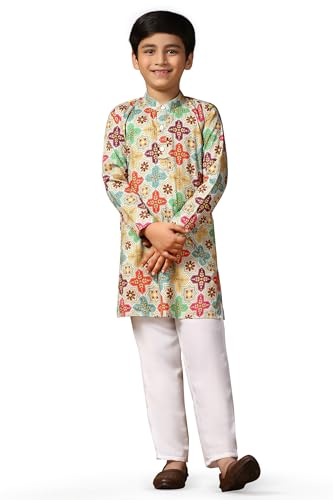 Image of Fashion Dream Boy's Cotton Blend Printed Kurta Pant Set|Kurta Set|Kurta And Pant Set|Kids Ethnic Set|Ethnic Set