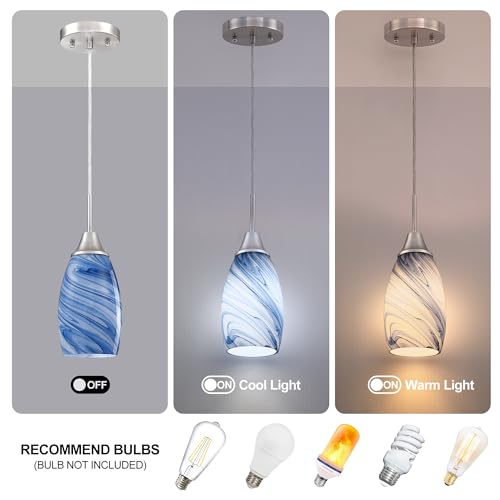 Image of Viinew Mini Glass Pendant Light,3-Pack Blue Marble Glass Pendant Light