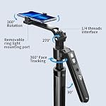 YAyusi 70.9" Auto Tracking Face Selfie Stick Tripod pour iPhone avec lumière, pas d'application, 360° Tripode de rotation qui suit votre mouvement avec télécommande pour l'enregistrement Vlog/Live Stream/Video