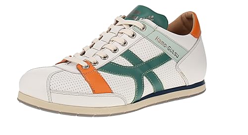Baskets pour homme Kamo-Gutsu Tifo-044 Bianco-Foglio en cuir souple