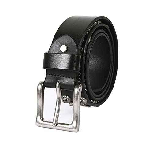 Designers Rivet Genuine Leather Punk Mens Rock Skull Belts Hip Hop Style Jeans Metal Ceinture Strap Waist,Black,130CM/51.1''4