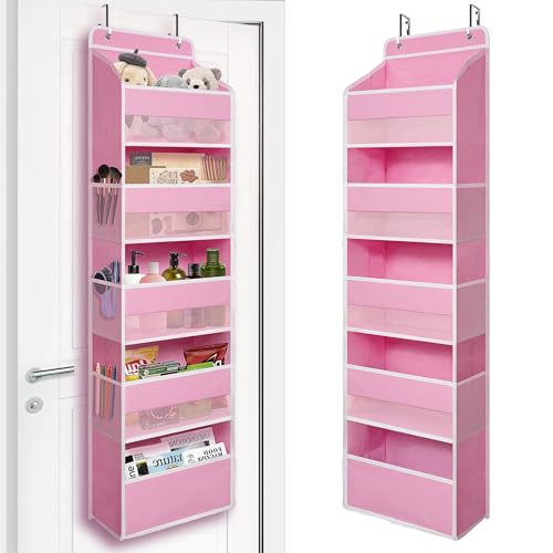 Image of TYMENSH Over Door Organizer with 5 Large Pockets, Heavy Duty Hanging Organizer Storage, Closet Bathroom Nursery Bedroom Dorm, Toys Cosmetics Sundries and Baby Essentials, Pink